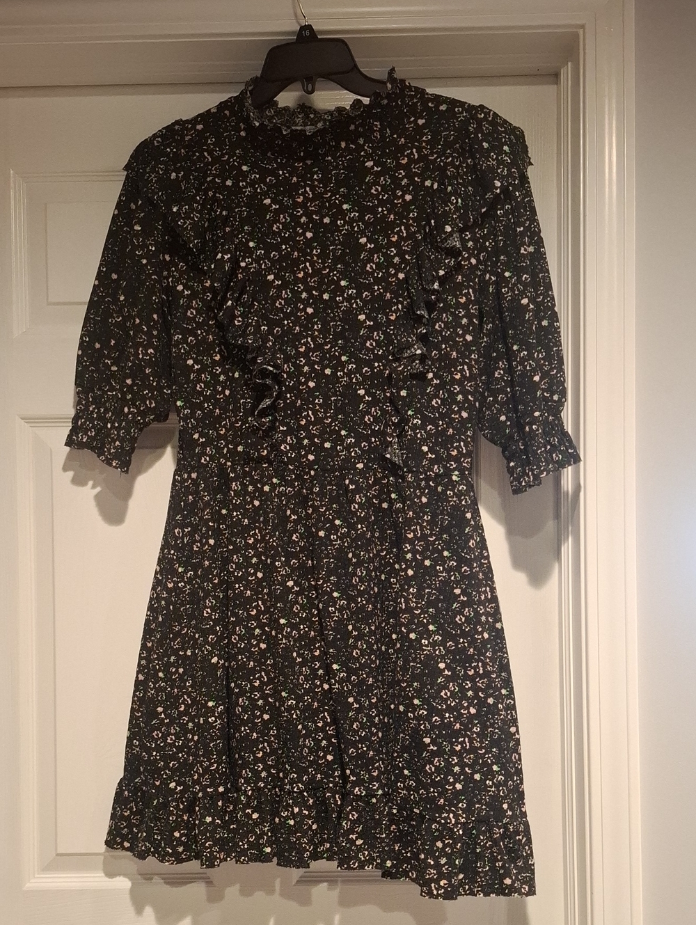 Zara Black Floral Ruffle-Trim Dress
